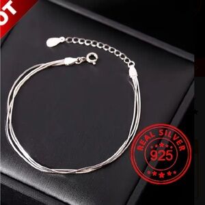 Unisex 925 Sterling Silver Snake Bone Three-Layer Bracelet, Hypoallergenic